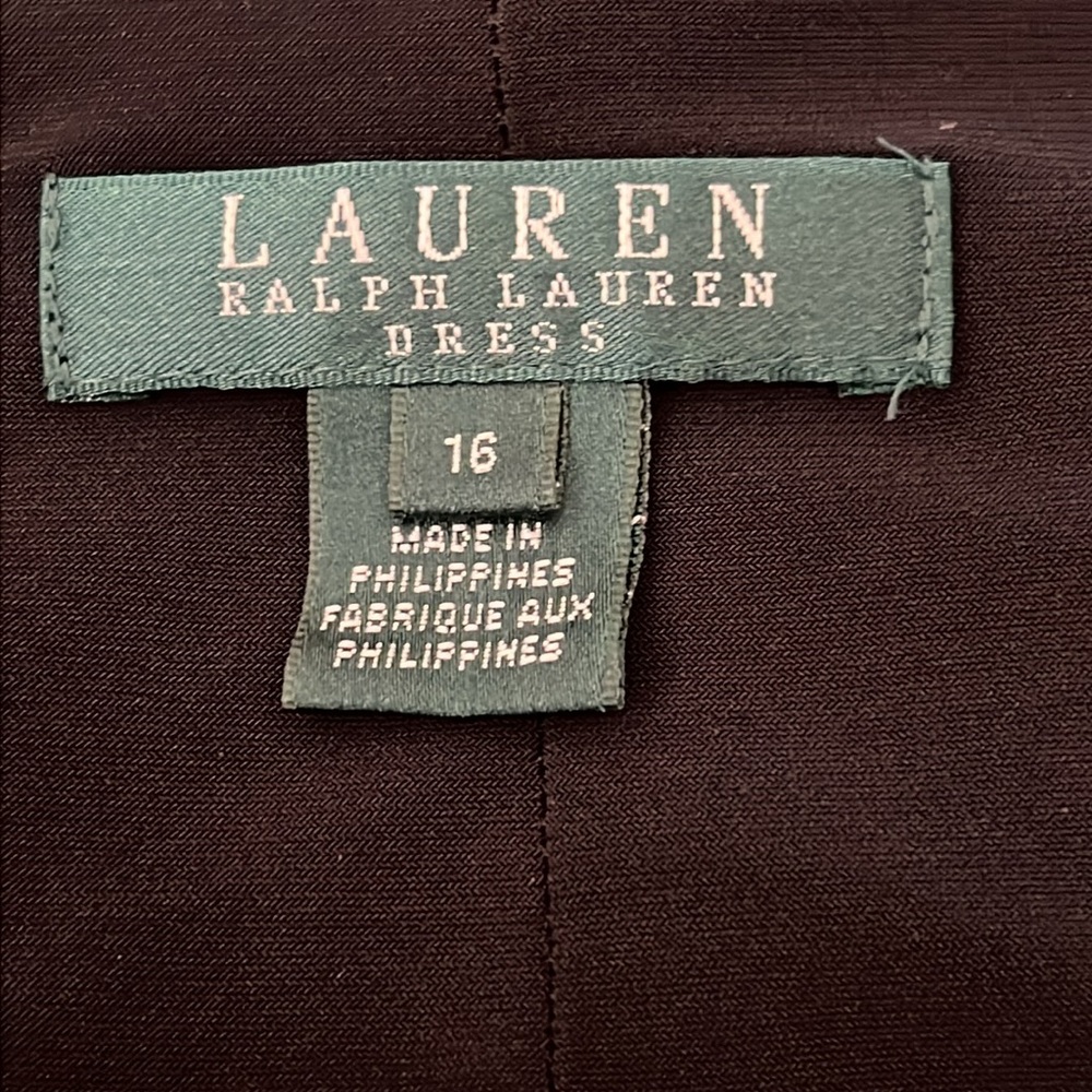Lauren Ralph Lauren Jersey Knit Faux Wrap Knotted Waist Dress Size 16 Black Red - Picture 4 of 6